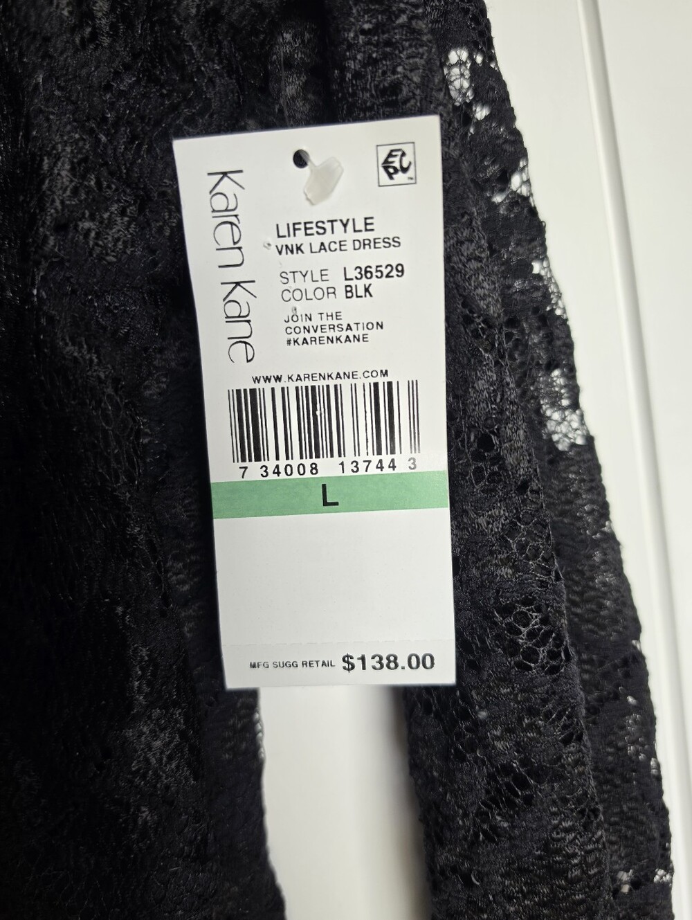 Karen Kane Little Black Dress L Scalloped Lace Illusion Bodycon Goth V-Neck LBD - Picture 9 of 10